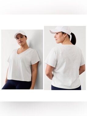 Athleta Essential V-Neck Tee Fog Grey Heather SUPIMA Cotton XL NWT